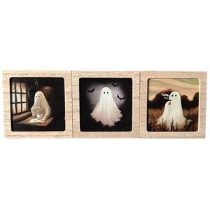Wood Framed Ghost and Coffee Halloween Mini Magnet Bundle Set